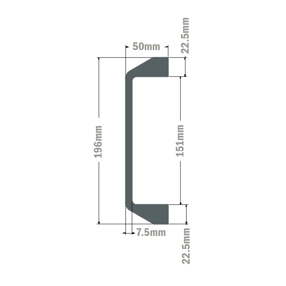 50-200-3SS MODULAR SOLUTIONS 180 GRAY NYLON PULL HANDLE<BR>STAINLESS STEEL HARDWARE 28MM X 196MM X 49MM